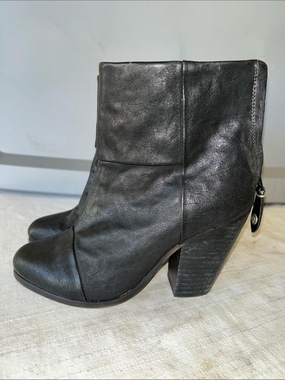 rag & bone Black Leather Stacked Heel Ankle Booties